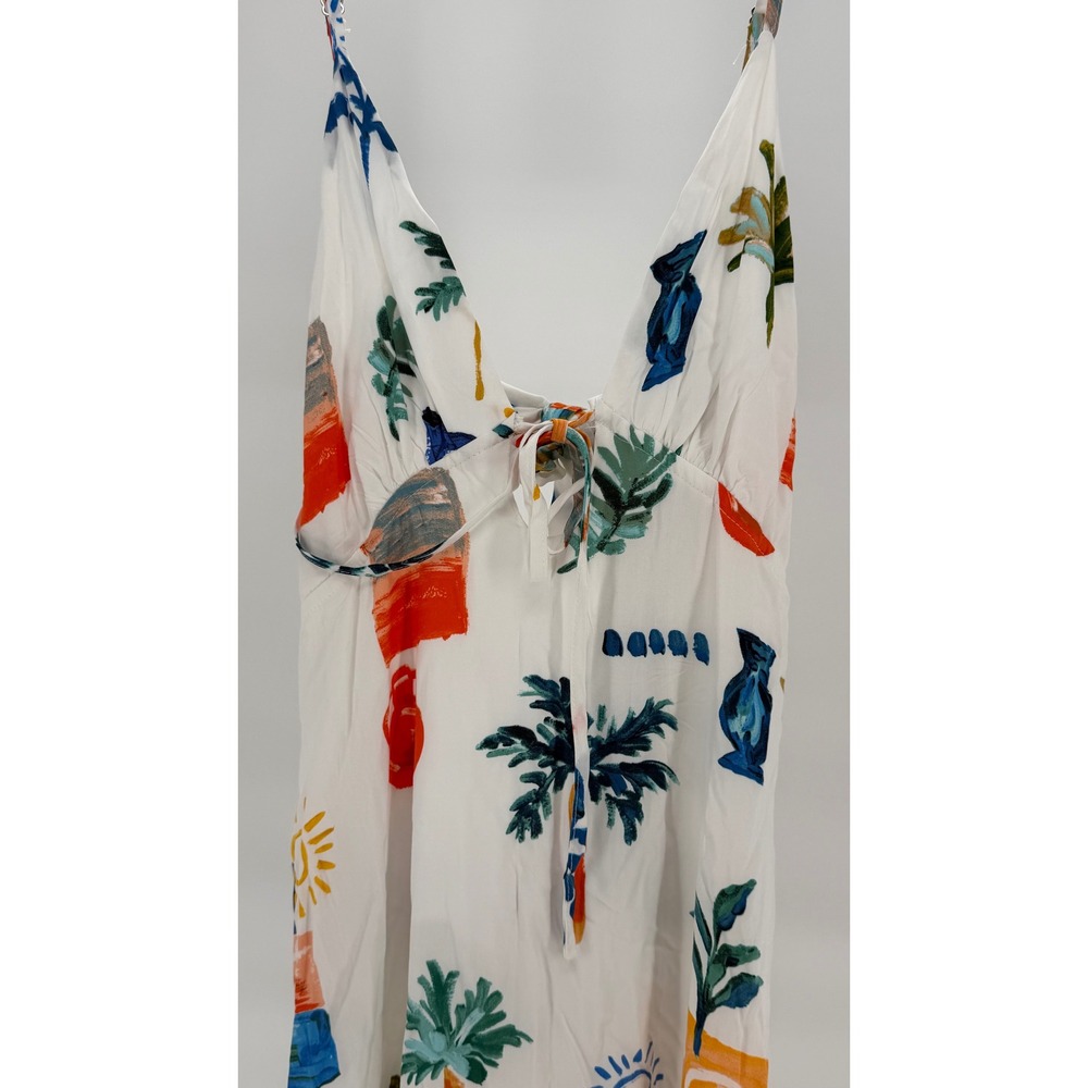 Anthropologie Paper Heart Coastal Maxi Dress Trees Tie Back Spaghetti Strap L - Picture 2 of 5